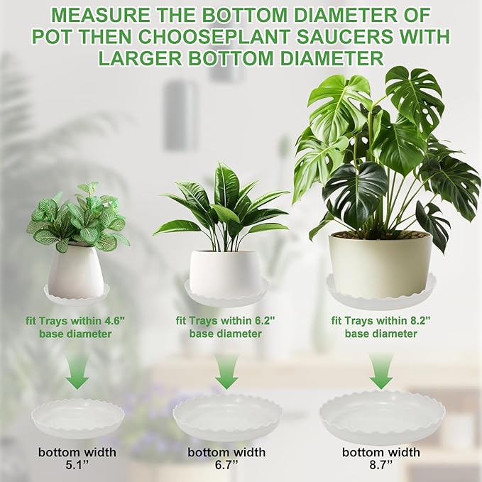 12 Packs Wave Plant Saucer - Plastic Flower Pot Drip Trays/Durable Heavy Duty White Planter Water Tray for Indoor and Outdoor Garden(6/8/10 inch)