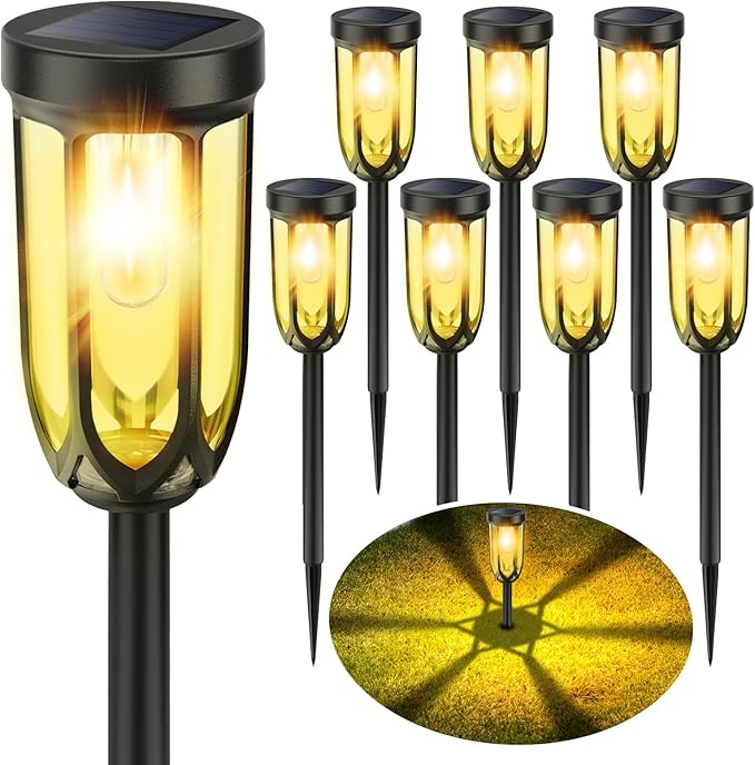 Barleit Solar Lights Outdoor 8 Pack, Solar Pathway Lights, Solar Lights Outdoor Waterproof IP65, Bright Auto On/Off Garden Lights, Solar Landscape Lights for Driveway Walkway Lawn Yard (Warm White)