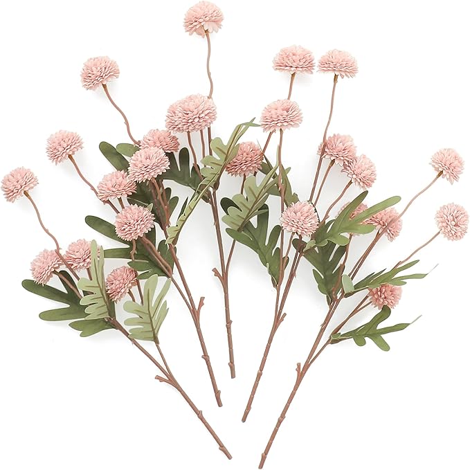 Floroom 5pcs Shabby Blush Faux Silk Mums Artificial Flowers, Bulk Fake Small Mini Chrysanthemums with Stems for DIY Wedding Centerpieces Floral Arrangements Vase Fillers Home Decorations