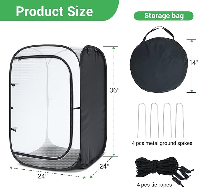 Ohuhu 36'' Garden Mesh Plant Cover, 2 Pack Pop Up Plant Protector Strawberry Cover Garden Net Cage Wind Protection for Plants Outdoor with Storage Bag 24 x 24 x 36 Inches