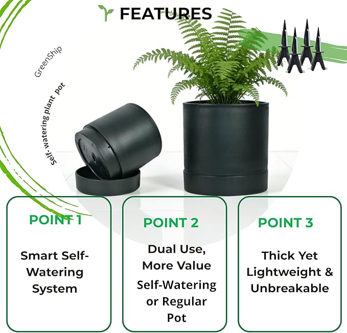 GreenShip Set of 2 Indoor Plant pots, Cylinder Planters with Drainage Hole and Planter Saucer, Jun Porcelain Clay & Recycled Resin, Decorate Home,Office & Outdoor,Black pots, 13.7in+11.8in