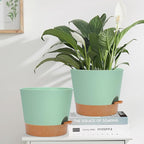 YNNICO 12 Inches Indoor Self Watering Planters with Drainage Holes and Saucers, 4 Pack (Green)
