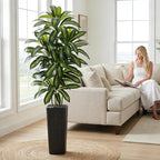 Artificial Dracaena Tree：7FT Faux Silk Tropical Yucca Floor Trees Realistic Fake Green Plant with Natural Wood Trunk & Lifelike Leaves for Home Office Decor Indoor & Outdoor (7FT,1-Pack,Black)