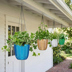 QCQHDU Self Watering Hanging Pots, 2 Pack 5.7 Inch Hanging Planters for Plants Indoor, Flower Pots with Drainage Holes and 3 Hooks Chains for Garden Home (Klein Blue)