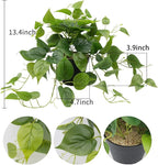 LOYWREE Artificial Scindapsus Aureus Fake Pothos Plants in Black Pots - Realistic Faux Indoor Greenery Potted for Home, Office, Desk, Shelf, Living Room, Bedroom, Balcony, Patio & Garden Decor