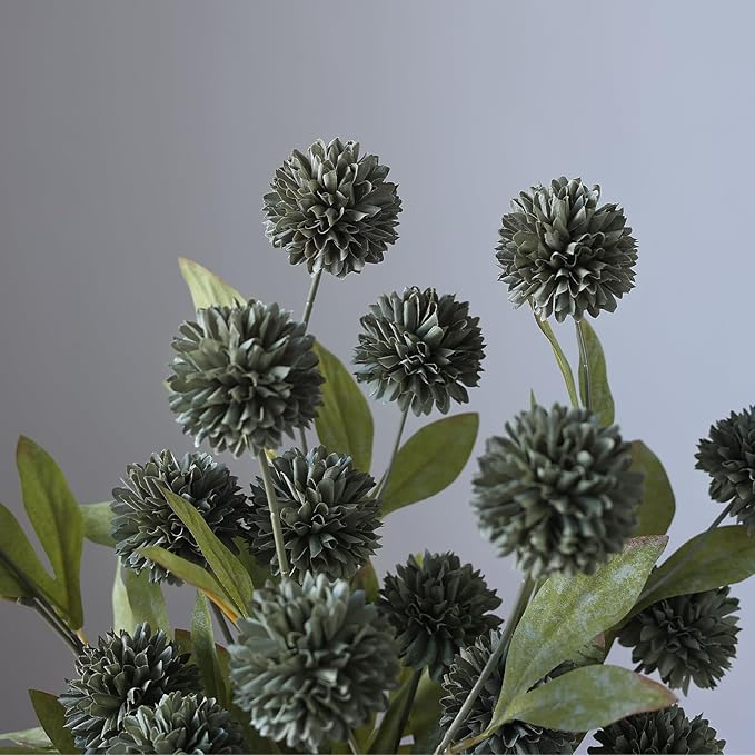 VIERENA 12 Pcs Faux Silk Pompon Mum Artificial Flowers for Vase -27", Bulk Fake Chrysanth Branches with Stems for DIY Bouquet Centerpieces Wedding Fillers Arrangements Shower Decorations (Dark Gray)