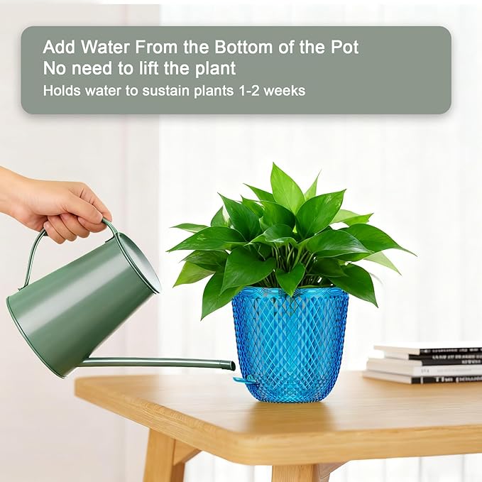 QCQHDU Self Watering Hanging Pots, 2-Pack 7.2 Inch Hanging Planters for Indoor Plants, Plastic Plant Hanger with Drainage Holes and 3 Hooks Chains for Garden Home (Klein Blue)