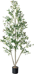 Olive Trees Artificial Indoor, 6FT Tall Faux Olive Tree with Light Kit Moss and Planter, Faux Plants Indoor with Natural Wood Trunk and Lifelike Fruits, Fake Tree for Home Office Living Room Decor
