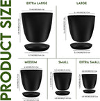 Utopia Home - Plant Pots Indoor with Drainage - 7/6.6/6/5.3/4.8 Inches Flower Pots for Indoor Planter - 5 Pack Plastic Planters - Ideal for Stocking Stuffers or Home Christmas Decorations - Black