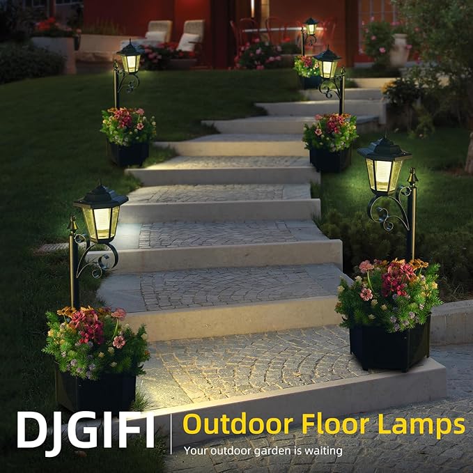 29.5" Solar Outdoor Floor Lamps with Planter - IP44 Waterproof Warm White Light, Easy Install LED Planters for Lawn, Patio, Front/Back Door Decor
