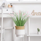 24PCS Artificial White Pink Tip Dog Tail Grass Onion Grass UV Resistant Outdoors Faux Shrubs Ornamental Wheat Grass Cattails Faux Bushes Home Decor for Outdoor Garden