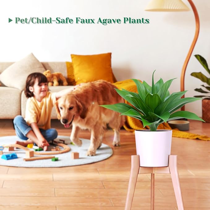 2 Pack 16 Inch Artificial Agave Plant - Large Faux Succulent Steams for Indoor Outdoor Decorating, UV Resistant Realistic Tropical Greenery for Garden Front Porch Aesthetic Decor - 18 Leaves, Green