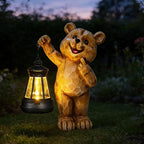 Solar Garden Statues Bear Figurine Outdoor Lights, Resin Yard Decorations Outdoor, Garden Decor Unique Birthday Housewarming Gifts for Mom (Bear 1)