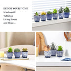 Selamica Ceramic 2.4 Inch Succulent Pots, Mini Succulent Planter Pot for Cactus Plant with Drainage Holes & Saucers, Home Decor, Set of 6, Vintage Blue