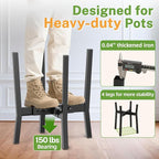 iDavosic.ly Adjustable Plant Pot Stand 2 Pack Indoor Outdoor, Metal Short Single Flower Holder Fits 8 to 12 Inch Large Heavy Duty Planter (Not Included) | Modern Black