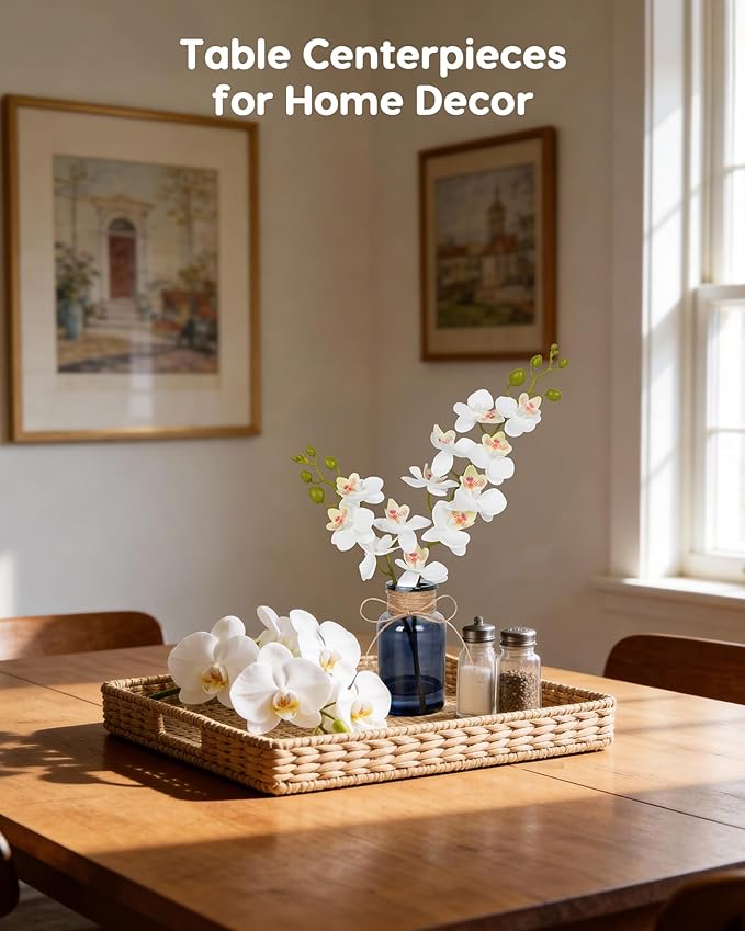 Velener Fake Orchid in Vase with Faux Water, Fake Plants White Orchid Artificial Flowers for Home Decor, Office Kitchen Bathroom Farmhouse Living Room Coffee Table Faux Centerpieces for Tables