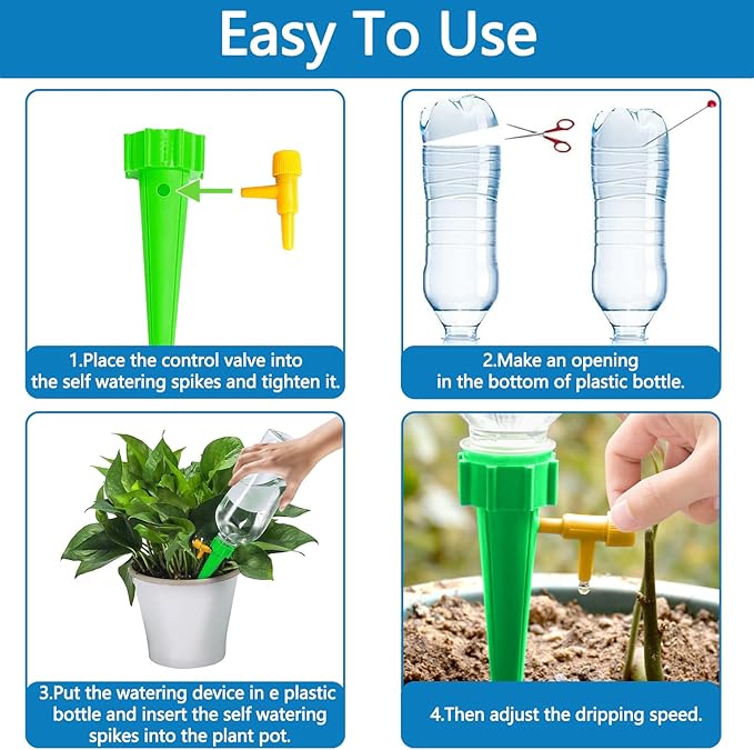 Self Watering Spikes for Plant, 20PCS Self Watering Planter Insert, Plant Watering Spikes with Adjustable Control Valve Switch, Plant Watering Devices for Indoor Outdoor Potted Plants