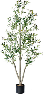 Olive Trees Artificial Indoor, 5FT Tall Faux Olive Tree with Moss and Planter, Artificial Plants Indoor with Natural Wood Trunk and Lifelike Fruits, Fake Tree for Home Office Living Room Decor