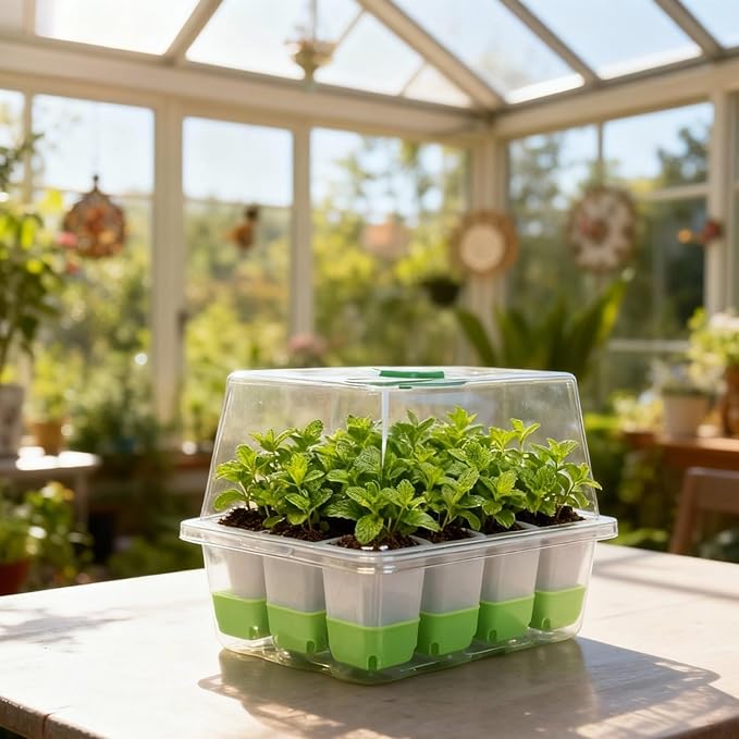 Silicone Seed Starter Tray with Humidity Dome, Indoor Seedling Starter Kit, 5-Pack Flexible Germination Trays - Adjustable Vent, Reusable & Dishwasher Safe for Herbs/Vegetables/Flowers