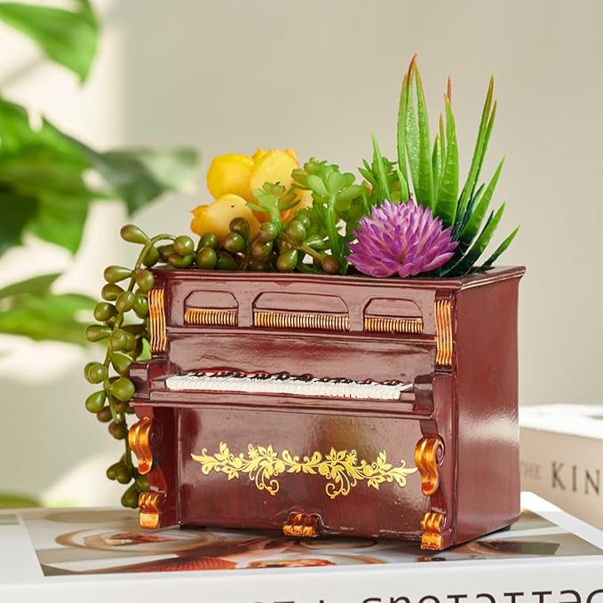 Piano Decorative Planter Plant Gift - Desk Decor Succulent Pot for Indoor Plants Piano Home Shelf Office Decor Small Flower Pot with Drainage