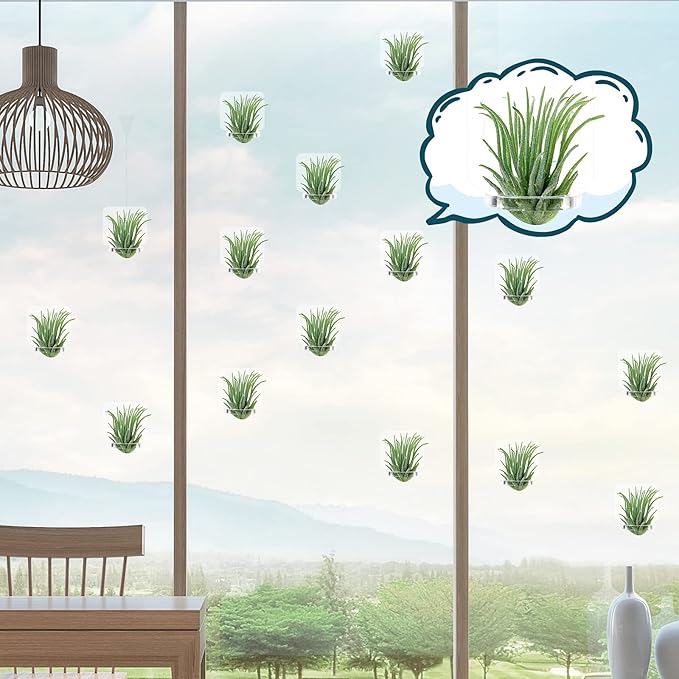 Jetec 24 Pcs Acrylic Air Plants Holder Hanger with Mounting Tape for Hanging Air Plants on Glass Display Home Decoration