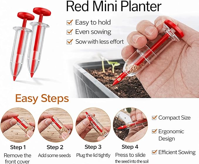 Drawpro 12-Hole Digger Seed Spreader,7 Piece Sowing Seeds Dispenser Set,Mini Seed Dispenser for Small Seeds, Handheld Seed Planter Tool Seed Dibber Multifunctional Spacer Gardening Tools (Green)