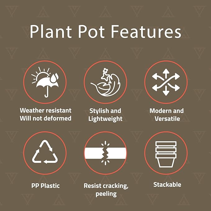 Campior Plastic Plant Pots with Drainage - Home Decor Flower Pot, Stackable Design for Indoor and Outdoor Use, Lightweight and Sturdy, Space-Saving, (7”, 6.6”, 6”, 5.3”, 4.8” Inches), Pack of 5, White