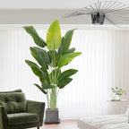 Artificial Bird of Paradise Plant 6.5Ft Tall Fake Tropical Palm Tree Large Fake Plants with 15 Silk Banana Leaves Faux Plant Indoor Decor Trees White Pot for Home Bedroom Living Room Office 2pcs