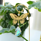HDCRYSTALGIFTS 6pcs Crystal Butterfly Suncatchers with 13'' Gold Trellis for Mini Potted Plants Decorations, Garden Indoor Plant Accessories Fairy Garden Sun Catchers, Plant Lover Gift