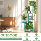 TOSKING 5-Tier Metal Plant Stand, Anti-Tip Round Base for Pots, Child & Pet Friendly, Space Saving Corner Shelf Flower Pot for Indoor Outdoor Use, Living Room Balcony Garden Patio Bedroom (Blue, 38in)