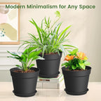 20 Pack 6 Inch Plant Pots with Drainage and Saucers, Black Plastic Flower Pots for Indoor and Outdoor Plants, Stackable Nursery Planters for Houseplants and Herbs, Black