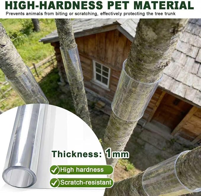 Extra Thick Tree Trunk Protector Guard - 96" L x 16" W PET Plastic Wrap for Iguana & Cat Prevention, DIY Plant Greenhouse Including Waterproof Transparent Acrylic Double-Sided Adhesive