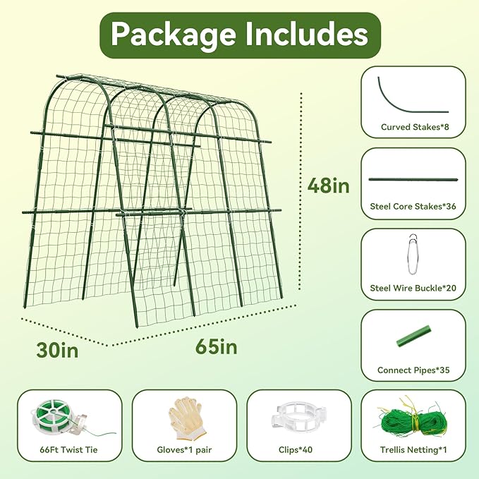 2 Pack 65"×48" Cucumber Trellis for Raised Bed, U-Shape Garden Trellis for Climbing Plants Outdoor, Metal Arch Vegetables Trellis, Detachable Cucumber Plant Support for Tomato,Squash