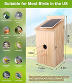 Smart Bird House with Camera, 1080P HD Wireless Birdhouse for Outside with Nest Auto Capture Photo & Video, Solar Powered 2.4G WiFi & App Notify 32G SD Card Waterproof Wooden Birdhouse