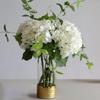 Buart 2PCS Long Stem Big Size Flowers Artificial Silk Hydrangea Lifelike Flowers Real Touch White Artificial Flowers Wedding Shower Bride Bouquets Office Living Room Table Decorations (21 Inch)