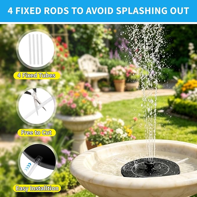 3.5W Solar Powered Water Fountain for Bird Bath Solar Water Pump with 6 Nozzles,Floating Solar Fountain Pump Outdoor Garden Bird Bath Fountain