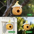 Bird Houses for Outside Yellow Cottage Resin Birdhouse, Garden Outdoor Decor Bird House with Flower and Bees, Birdhouses for Outdoors for Bluebird Finches Cardinals