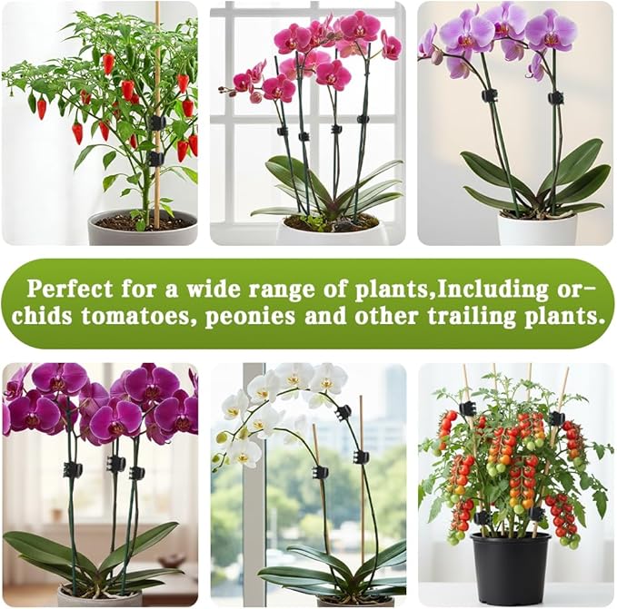 100 Pcs Plant Clips Orchid Plant Clips for Climbing Plants, Plastic Plant Support Clips Green Flower Vine Clips Tomato Trellis Clips for Supporting Vegetables Stems Vines Climbing Plant Grow Upright