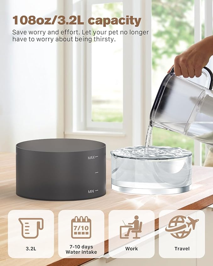 Cat Water Fountain: 108oz/3.2L Cat Fountain Super Silent Pet Water Fountain | Water Fountains for Cats Indoor - Faucet Cat Fountain- Suitable for Cats and Dogs - With 6 Filters & 3 Sponges