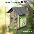 FlowaFoli Bird Feeders for Outdoors, Metal Bird Feeder with Double Suet Cage Weatherproof Metal Roof, 2 in 1 Mixed Seeds Suet Feeder, 4Lbs Large Capacity, Great for Finch、Cardinal、Chickadee（Green）
