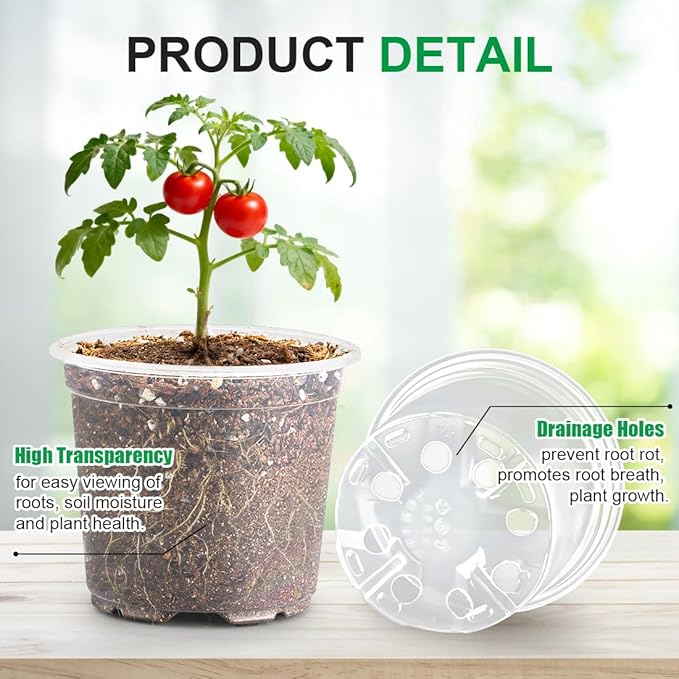 RooTrimmer 200 Pack 4 Inch Clear Plant pots with Drainage Holes, Transparent Nursery Seeding Pots, Flexile Seeds Starter Pots, Seeds Germination (4Inch,200P,Clear)