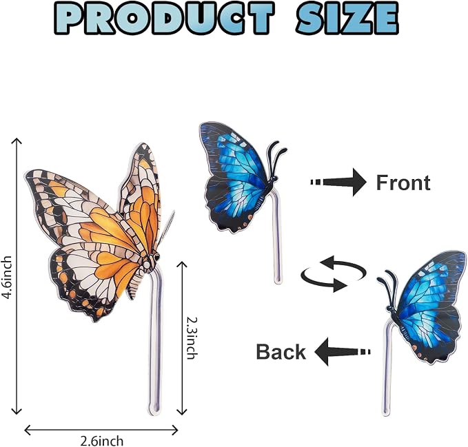 Flower Pot Decoration, 2Pcs Acrylic 2D Butterfly Plant Pot Hugger, 4.6 Inch Stained Butterfly Garden Stake Ornament Insert Decor for Indoor Patio