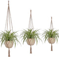 EBOOT 3 Pack 33 41 48 Inch Large Macrame Plant Hanger Rope to Hang Flower Pot Plant Holder for Indoor Outdoor Decorations, 4 Legs (Linen Color)
