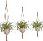 EBOOT 3 Pack 33 41 48 Inch Large Macrame Plant Hanger Rope to Hang Flower Pot Plant Holder for Indoor Outdoor Decorations, 4 Legs (Linen Color)