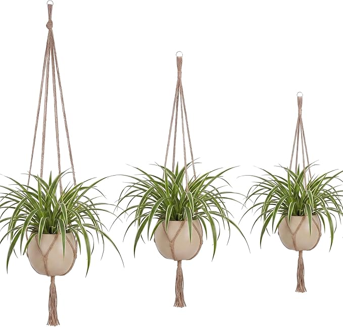 EBOOT 3 Pack 33 41 48 Inch Large Macrame Plant Hanger Rope to Hang Flower Pot Plant Holder for Indoor Outdoor Decorations, 4 Legs (Linen Color)