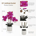 Artificial Orchid Flowers Fake Phalaenopsis Plant in Pot, 23" Tall Faux Orchids for Home Decor Indoor, Lifelike Silk Flowers for Centerpieces Office Arrangement-Dark Pink