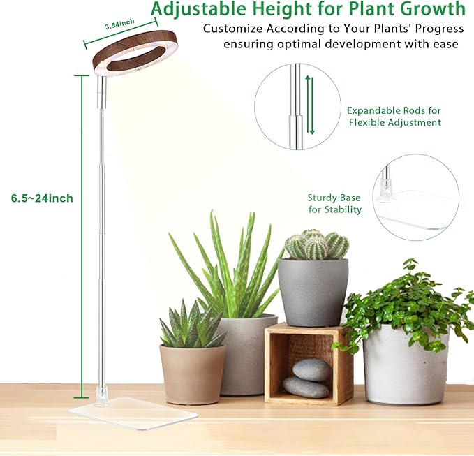 yadoker Plant Grow Light, LED Growing Light with Base Full Spectrum for Indoor Plants,Height Adjustable, Automatic Timer, 5V Low Safe Voltage,Idea for Small Plants