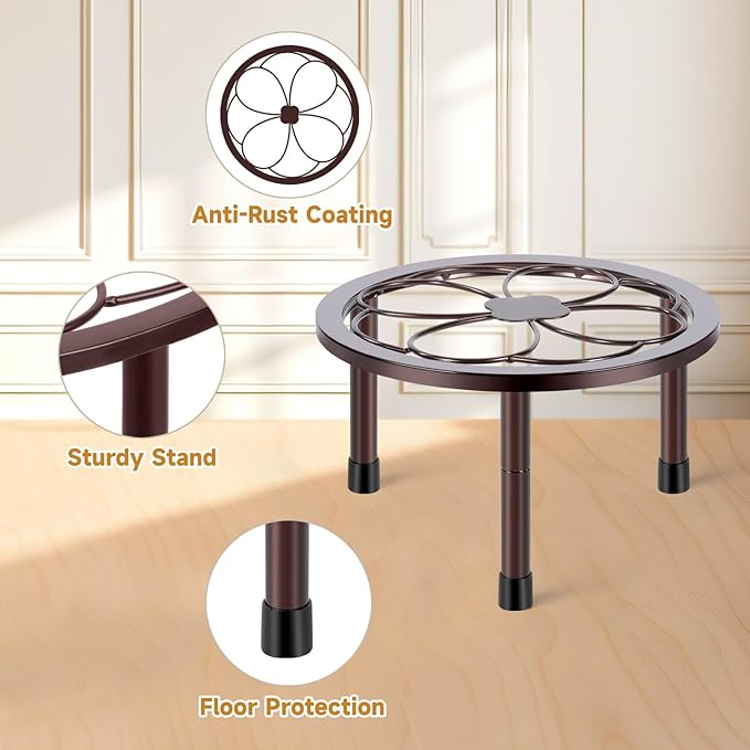 Amaoot 5 Pack Metal Plant Stand, Anti-Rust Iron Plant Stands for Indoor and Outdoor, Heavy Duty Flower Pot Stands for Multiple Plant, Black Potted Plant Holder for Garden Home (5 Pack Brown)