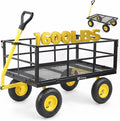 Sekey 1600 lbs Heavy Duty Steel Garden Cart for Farm & Construction, 12 Cu.Ft. Extra-Large Utility Wagon with Removable Sides, 2-in-1 Towable Handle, 13" Rubber Tires, Black