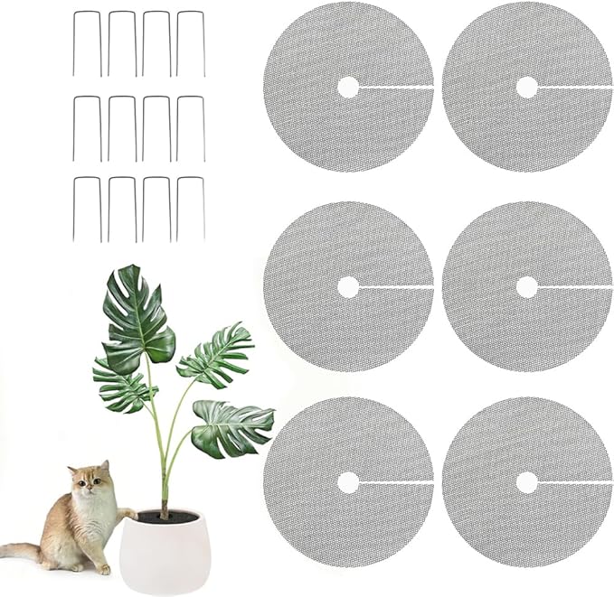 Livious 6 Pcs Plant Pot Grids Protectors from Cats,Squirrels Digging and Animals,15.7 Inch Cuttable Plant Pot Soil Covers for Outdoor Indoor,Adapts to Different Pot Sizes